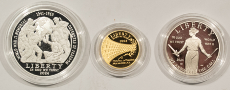 Modern Commems 2024 GREATEST GENERATION 3 COIN COMMEM SET 50C SILVER $1, $5 GOLD GEM PR BOX/COA