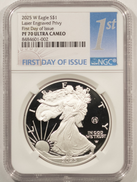 American Silver Eagles 2025-W PROOF AMERICAN SILVER EAGLE LASER ENGRAVED PRIVY NGC PF70 UCAM FIRST DAY