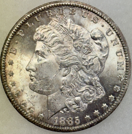 Dollars 1885-CC $1 MORGAN DOLLAR – CHOICE+ BRILLIANT UNCIRCULATED, PRETTY! CARSON CITY!