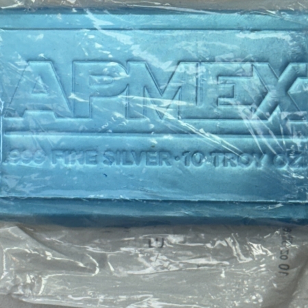 Bullion 10 OZ .999 FINE SILVER APMEX SILVER BRANDED STRUCK SILVER BAR, SEALED IN PLASTIC