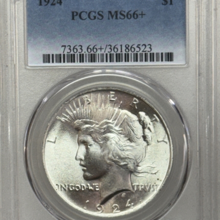 Dollars 1924 $1 PEACE DOLLAR – PCGS MS-66+ BLAZING WHITE & STUNNING, $5-10K IN MS-67