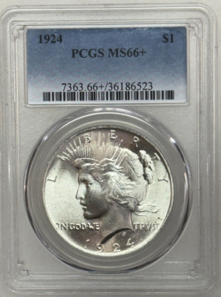 Dollars 1924 $1 PEACE DOLLAR – PCGS MS-66+ BLAZING WHITE & STUNNING, $5-10K IN MS-67