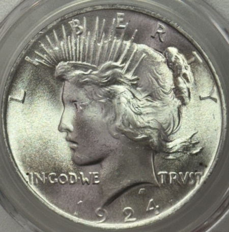 Dollars 1924 $1 PEACE DOLLAR – PCGS MS-66+ BLAZING WHITE & STUNNING, $5-10K IN MS-67