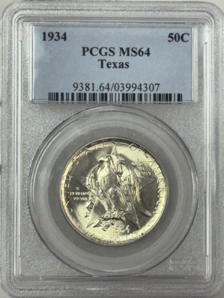 Early Commems 1934 TEXAS COMMEMORATIVE HALF DOLLAR – PCGS MS-64, LOOKS 66! PREMIUM QUALITY!