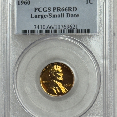 Lincoln Cents (Memorial) 1960 PROOF LINCOLN CENT, LARGE/SMALL DATE – PCGS PR-66 RD, NICE BRIGHT RED