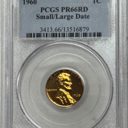 Lincoln Cents (Memorial) 1960 PROOF LINCOLN CENT, SMALL/LARGE DATE – PCGS PR-66 RD, NICE BRIGHT RED!