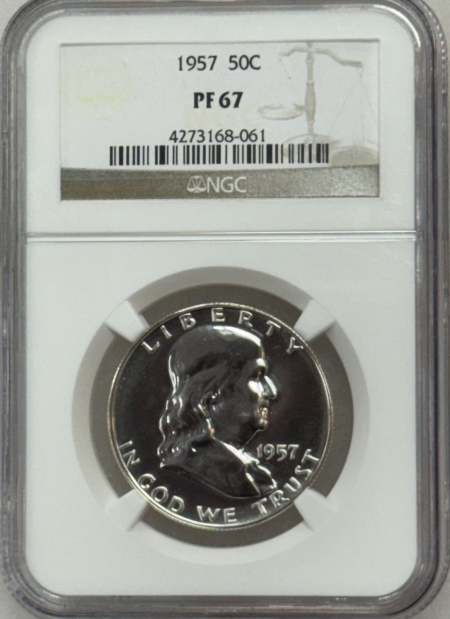 Franklin Halves 1957 PROOF FRANKLIN HALF DOLLAR – NGC PF-67, SUPERB AND WHITE!