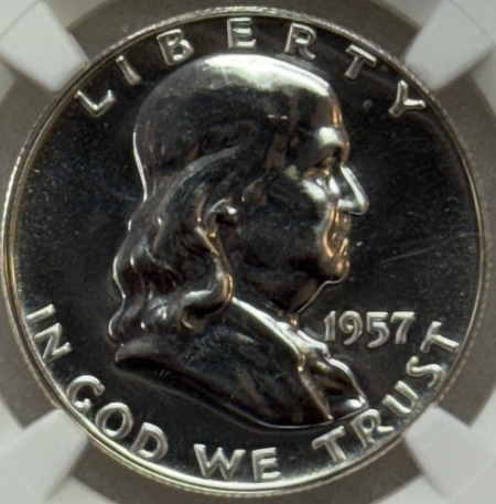 Franklin Halves 1957 PROOF FRANKLIN HALF DOLLAR – NGC PF-67, SUPERB AND WHITE!