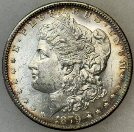 Dollars 1879-S $1 MORGAN DOLLAR – PRETTY, FLASHY BRILLIANT UNCIRCULATED, SEMI-PROOFLIKE!