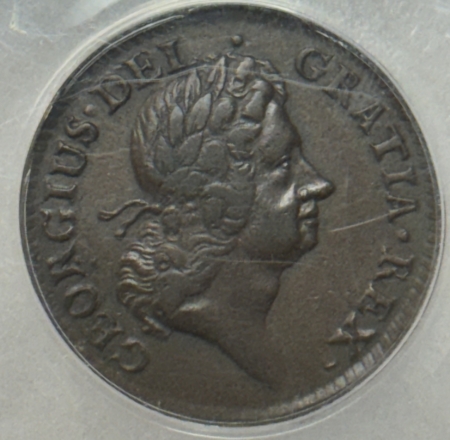 Colonials 1723 HALF PENNY WOOD’S HIBERNIA COINAGE W-13120 – ANACS EF-40, LOOKS AU, PQ+