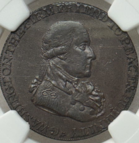 Colonials 1795 RE LG BUTTONS 1/2 PENNY WASHINGTON-GRATE – NGC AU-55 BN, SMOOTH & PRISTINE!