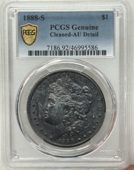 Dollars 1888-S $1 MORGAN DOLLAR – PCGS GENUINE, CLEANED-AU DETAIL!