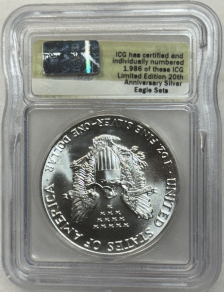 American Silver Eagles 1988 $1 AMERICAN SILVER EAGLE SET 1 OZ .999 ICG MS-69, 20TH ANNIVERSARY #70/1986