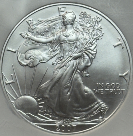American Silver Eagles 2007 $1 AMERICAN SILVER EAGLE, 1 OZ .999 – NGC GEM UNCIRCULATED, EARLY RELEASES