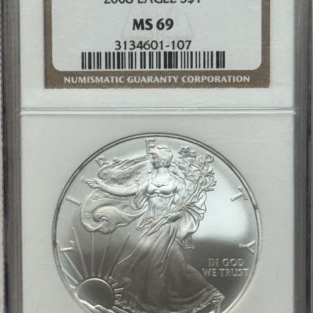 American Silver Eagles 2008 $1 AMERICAN SILVER EAGLE, 1 OZ .999 – NGC MS-69