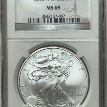 American Silver Eagles 2008-W $1 BURNISHED AMERICAN SILVER EAGLE, 1 OZ .999 – NGC MS-69