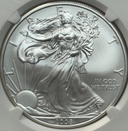 American Silver Eagles 2008-W $1 BURNISHED AMERICAN SILVER EAGLE, 1 OZ .999 – NGC MS-69