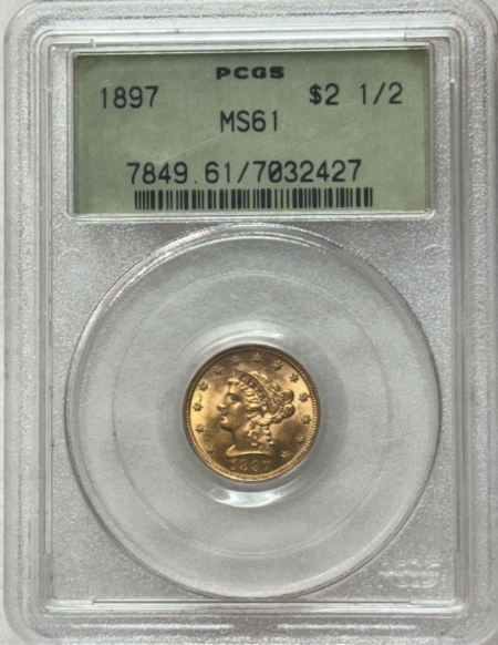 $2.50 1897 $2.50 LIBERTY GOLD QUARTER EAGLE, PCGS MS-61 PRETTY, OGH, PREMIUM QUALITY++