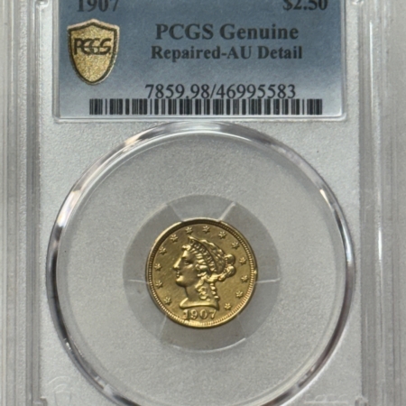 $2.50 1907 $2.50 LIBERTY GOLD QUARTER EAGLE – PCGS GENUINE REPAIRED-AU DETAIL!