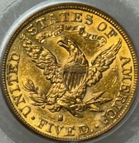 $5 1896-S $5 LIBERTY GOLD HALF EAGLE – PCGS AU-58, TOUGH DATE!