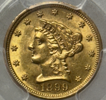 $2.50 1899 $2.50 LIBERTY GOLD QUARTER EAGLE – PCGS AU-58