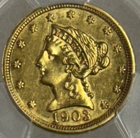$2.50 1903 $2.50 LIBERTY GOLD QUARTER EAGLE – PCGS AU-55