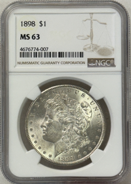 Dollars 1898 $1 MORGAN DOLLAR – NGC MS-63, NICE FRESH W/ ORIGINAL LUSTER