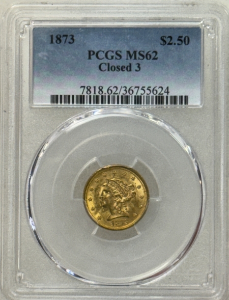 $2.50 1873 $2.50 LIBERTY GOLD, CLOSED 3, PCGS MS-62, LUSTROUS & ATTRACTIVE!