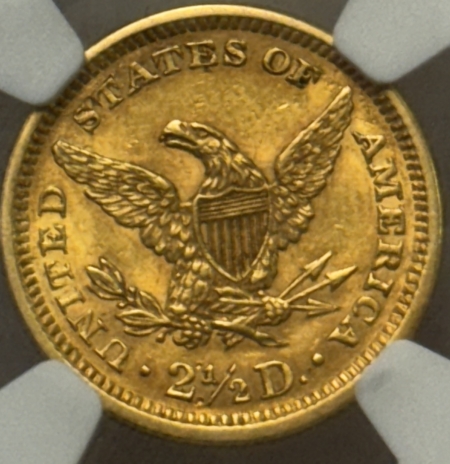 $2.50 1861 $2.50 LIBERTY GOLD, NEW REVERSE, NGC AU-58, CIVIL WAR DATE, NICE DEEP COLOR