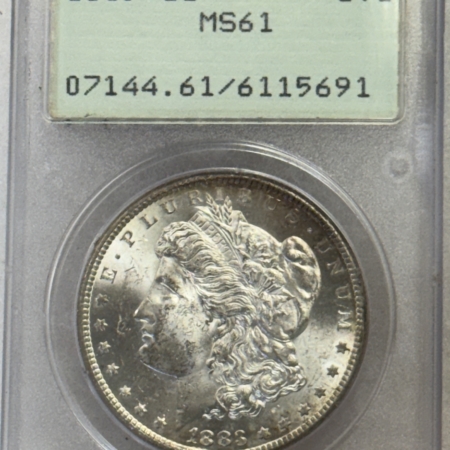 Dollars 1883-CC $1 MORGAN DOLLAR – PCGS MS-61, RATTLER HOLDER, PQ++! CARSON CITY!