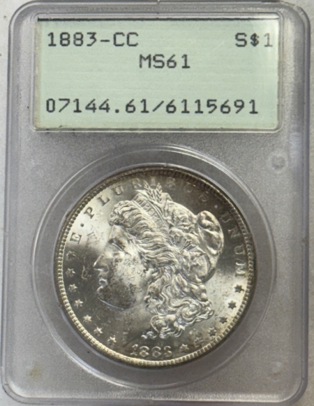 Dollars 1883-CC $1 MORGAN DOLLAR – PCGS MS-61, RATTLER HOLDER, PQ++! CARSON CITY!