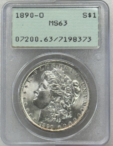 Dollars 1890-O $1 MORGAN DOLLAR – PCGS MS-63, RATTLER HOLDER, BLAST WHITE & CHOICE+!