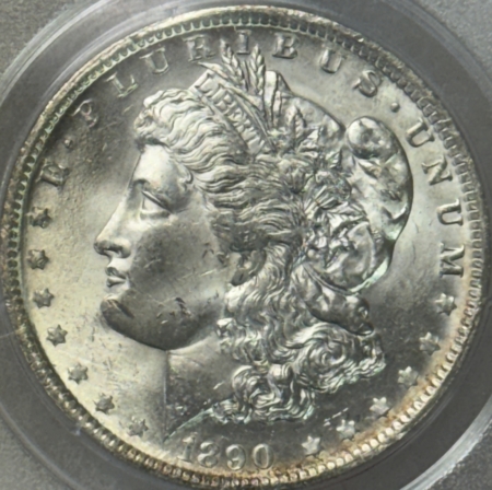 Dollars 1890-O $1 MORGAN DOLLAR – PCGS MS-63, RATTLER HOLDER, BLAST WHITE & CHOICE+!
