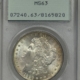 Dollars 1890-O $1 MORGAN DOLLAR – PCGS MS-63, RATTLER HOLDER, BLAST WHITE & CHOICE+!