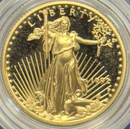 American Gold Eagles, Buffaloes, & Liberty Series 1992-P $10 PROOF 1/4 OZ AMERICAN GOLD EAGLE – GEM PROOF IN ORIGINAL BOX (NO COA)