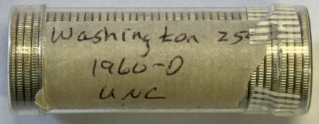 Coin Rolls 1960-D WASHINGTON QUARTERS – ORIGINAL BRILLIANT UNCIRCULATED 40 COIN ROLL, NICE!