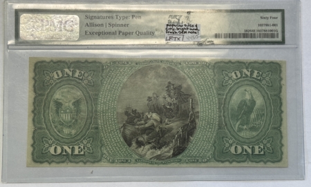 Large National Currency 1865 ORIGINAL SERIES $1 NATIONAL BANK NOTE FNB LINCOLN IL CHTR 2126 PMG CU64 EPQ