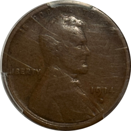 Lincoln Cents (Wheat) 1914-D LINCOLN CENT – PCGS VG-8, KEY-DATE!