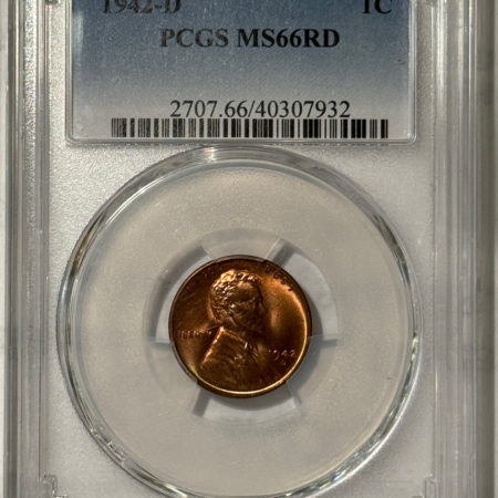 Lincoln Cents (Wheat) 1942-D LINCOLN CENT – PCGS MS-66 RD, GORGEOUS!