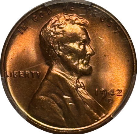 Lincoln Cents (Wheat) 1942-D LINCOLN CENT – PCGS MS-66 RD, GORGEOUS!