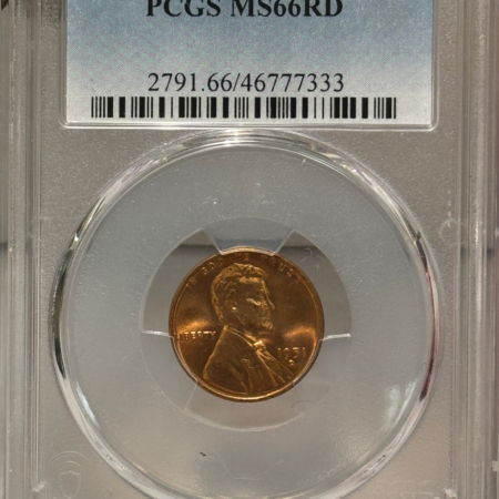 Lincoln Cents (Wheat) 1951-D LINCOLN CENT – PCGS MS-66 RD, BLAZING & PREMIUM QUALITY!