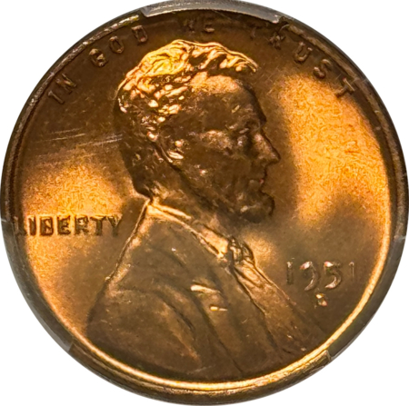 Lincoln Cents (Wheat) 1951-D LINCOLN CENT – PCGS MS-66 RD, BLAZING & PREMIUM QUALITY!