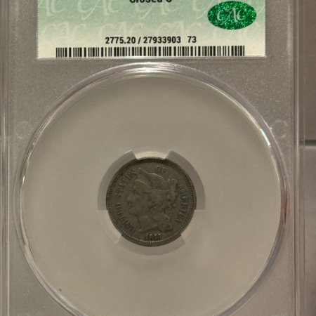 CAC Approved Coins 1873 THREE CENT NICKEL, CLOSED 3 – CACG VF-20, CAC APPROVED!