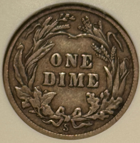 Barber Dimes 1913-S BARBER DIME – ANACS VF-20, LOVELY KEY-DATE!