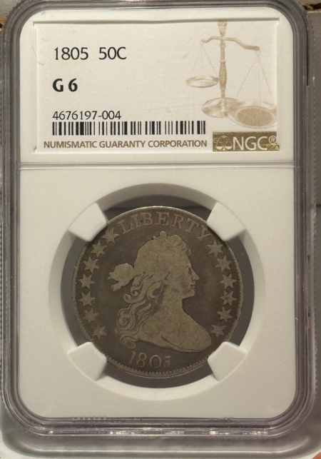 Early Halves 1805 DRAPED BUST HALF DOLLAR – NGC G-6, WHOLESOME & NICE!
