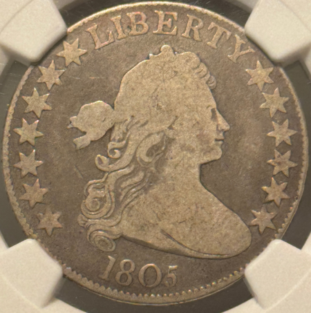 Early Halves 1805 DRAPED BUST HALF DOLLAR – NGC G-6, WHOLESOME & NICE!
