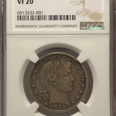 Barber Halves 1914 BARBER HALF DOLLAR – NGC VF-20, KEY-DATE!