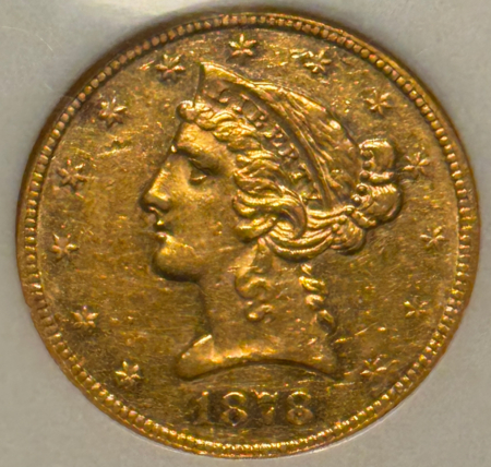 $5 1878 $5 LIBERTY GOLD HALF EAGLE – NGC XF-45, FATTIE, UNDERRATED & SUPER PQ!