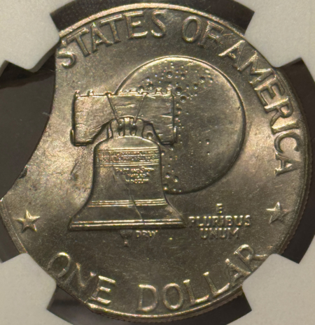 Dollars 1776-1976-D EISENHOWER DOLLAR MINT ERROR TY 2 NGC MS-62, DBL CURVED CLIP, RARE!
