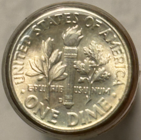 Coin Rolls 1961-D ROOSEVELT DIME ORIGINAL TUBED ROLL, FRESH GEM BU!